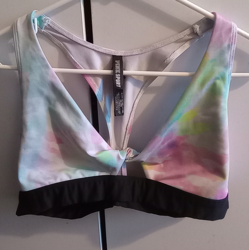 PINK SPORT Ultimate Lightly Lined Racerback Twist Front sport/swim Bra, Sz XL